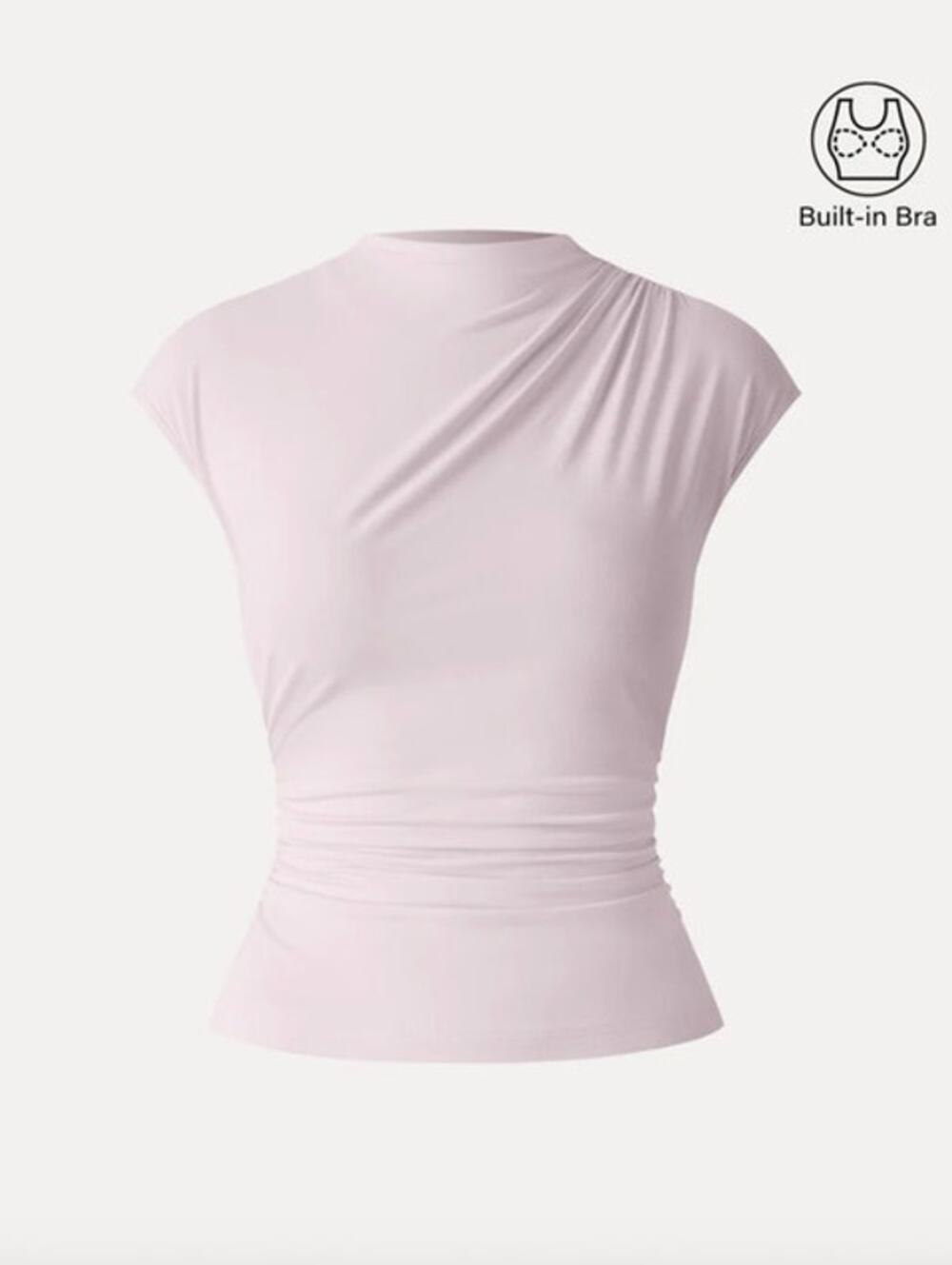 OGL Top Size L NEW Eco-SkinKiss Mockneck Ruched Cropped Bra Top Primrose Pink